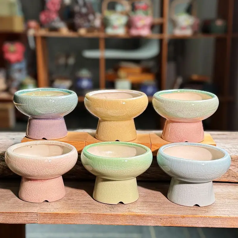 Internet Famous Hot Pot Ceramic Flowerpot,sliced Succulent Flowerpot,flower Container,ice Cracked Small Fresh Container Desktop