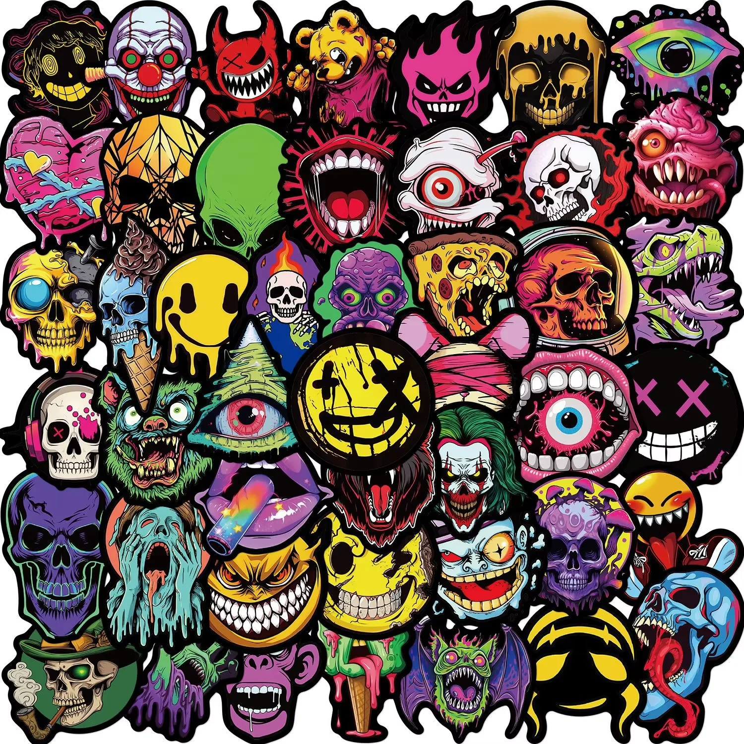 50Pcs Cool Horror Skull Stickers Waterproof for Skateboard Guitar Car Skateboard Motorcycle Helmet Decals Graffiti Toys