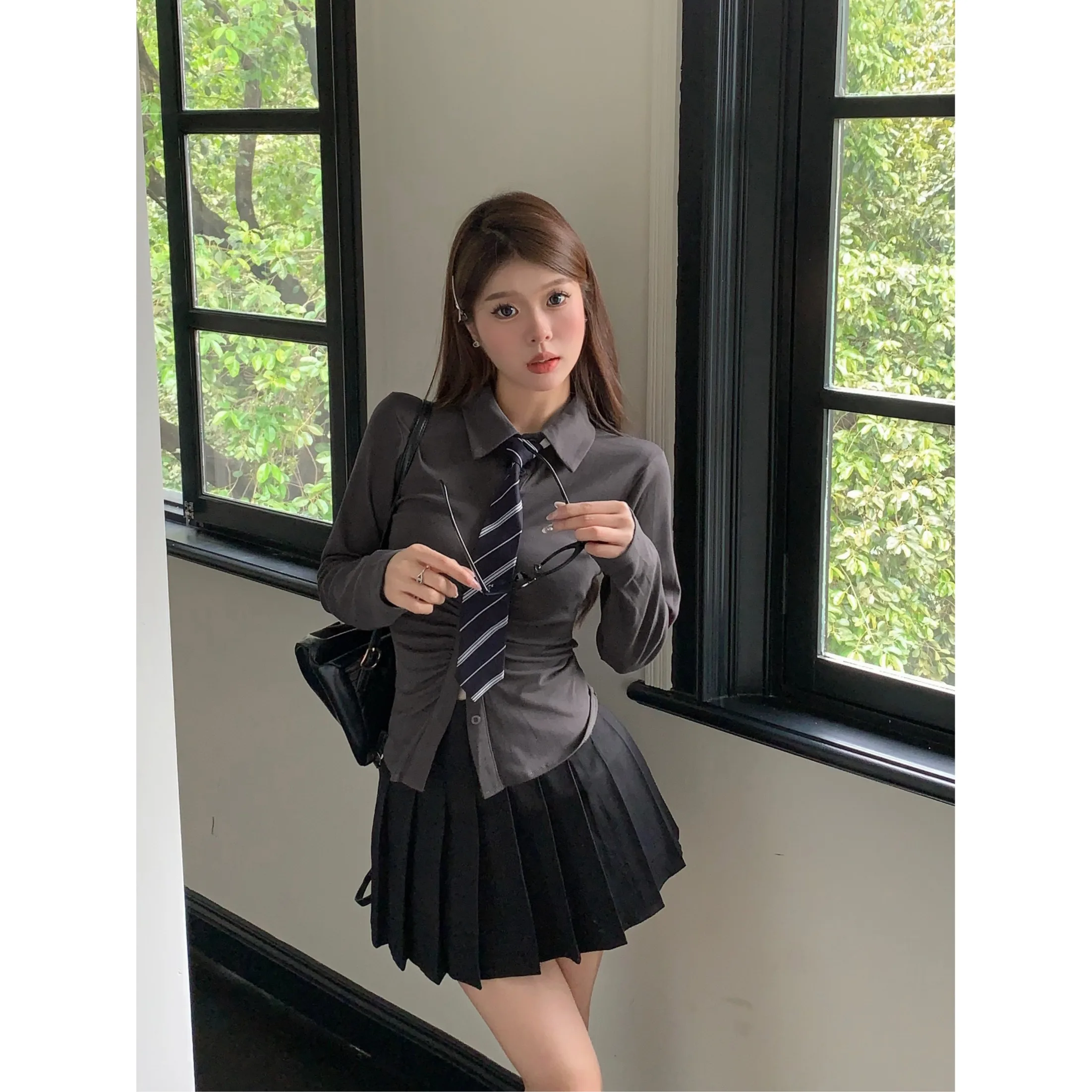 

Slim Fit ort Sve JK irt Женский комплект Spicy Girl с завязкой на талии, осенний новый Sle Faionable School2020 Set