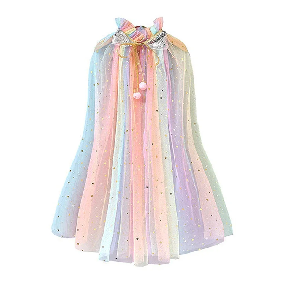 Girl Princess Party Accessories Cloak Elsa Costume Cape Rapunzel Aurora Sequins Tulle Halloween Mantle image 4