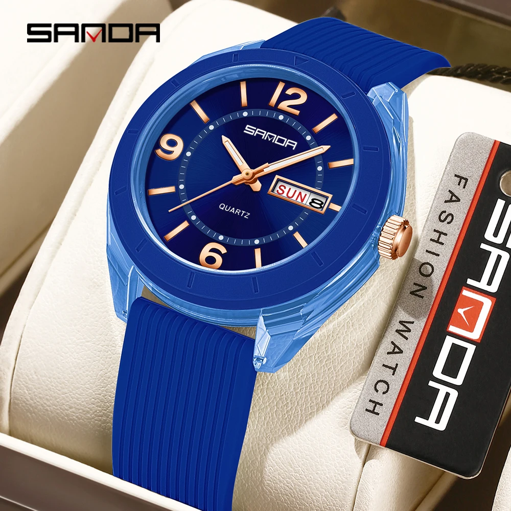 SANDA جديد 6287 الطلاب والطالبات الترفيه امتحان كوارتز ساعة ضوء الليل مقاوم للماء تقويم مزدوج ساعة كوارتز