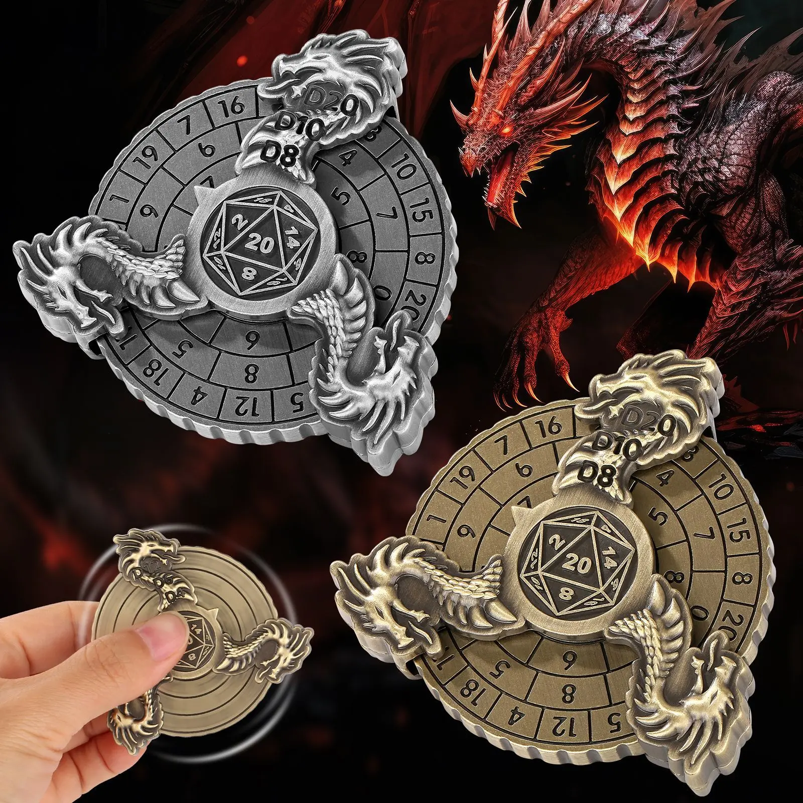 الرجعية ثلاثية الأبعاد تحلق التنين تململ سبينر القرص الدوار EDC الكبار الإجهاد المخلص اللعب DND لعبة النرد لعب الأدوار لعبة القرص الدوار