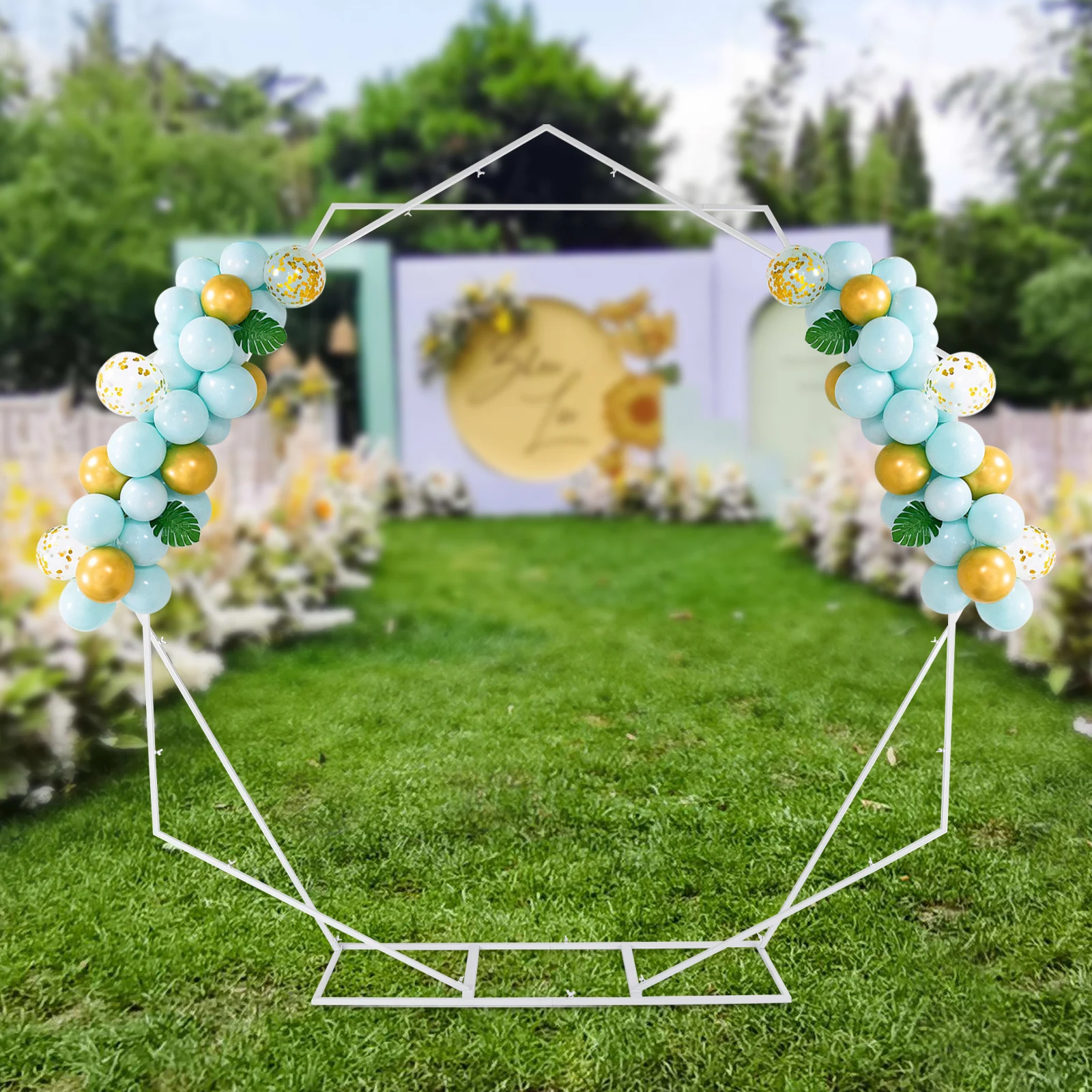 Metal Wedding Arch Wedding Decorations, Dual Geometric Shaped Metal Hexagon & Heptagon Backdrop Stand