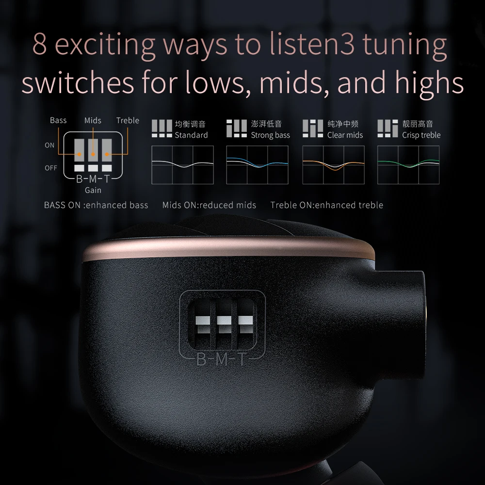 Fones de ouvido intra-auriculares FiiO FH5s, fones de ouvido HiFi Bass Sound, alta fidelidade para smartphones, PC, 2BA + 2DD