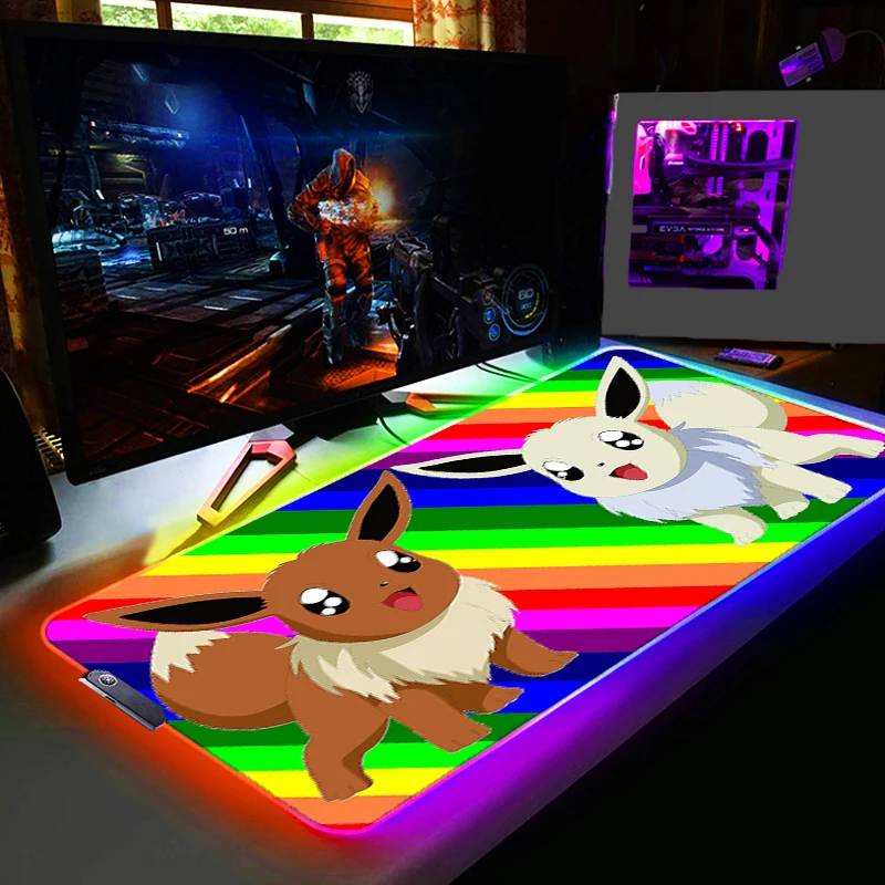 RGB Computer Varmilo Keyboard LED Mouse Pad Pokemon Pikachu Backlight Gaming Accessories Gamer Carpet Desk Mat Mousepad