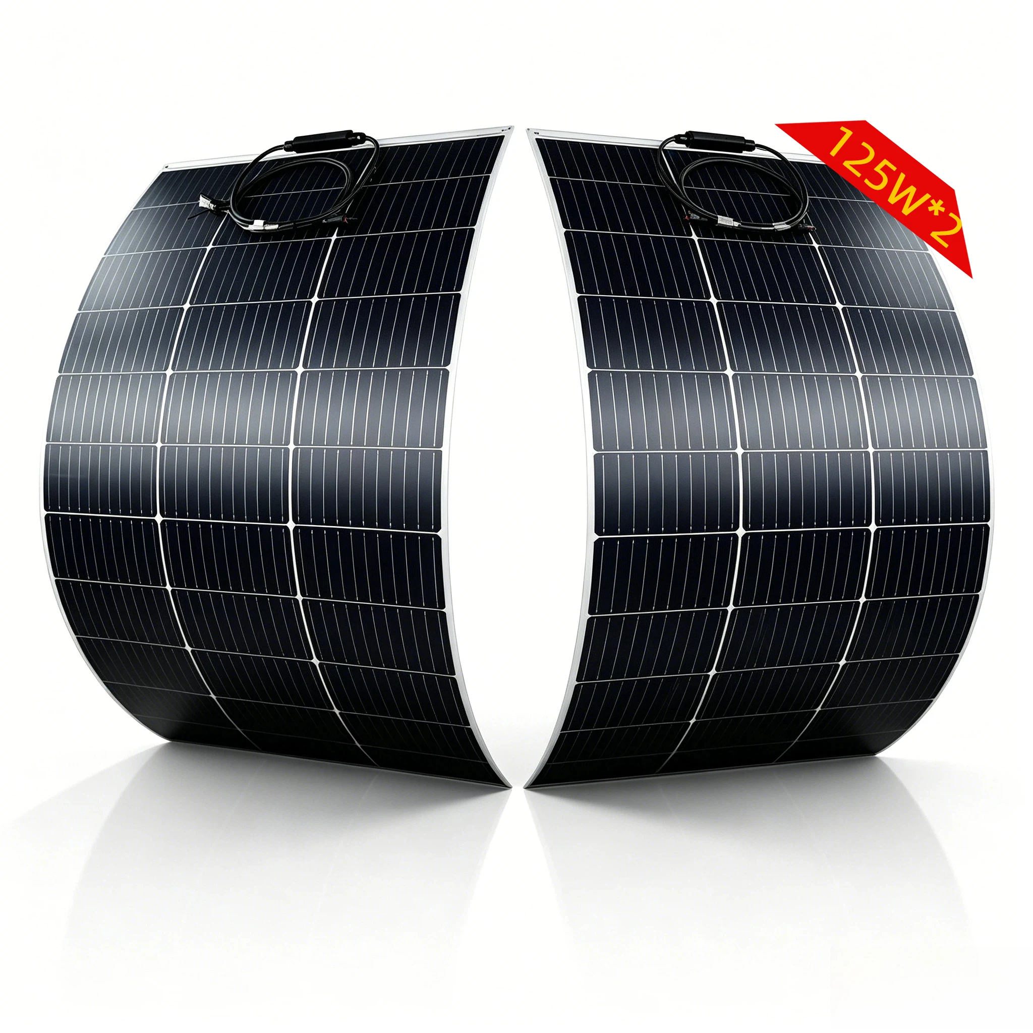 2 Stück 125W flexibles monokristallines Solarpanel, insgesamt 250W 12V, wasserdichte, biegbare Solarzellen für Wohnmobil, Wohnwagen, Boot, Yacht, Camping, netzunabhängige Stromversorgung