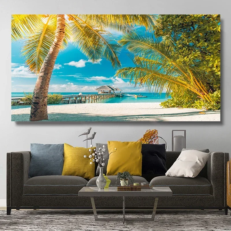 Tropical Island Wall Art Beaches Coconut Tree Pictures Landscape Posters and Prints Seascape Canvas Painting Living Room Decor