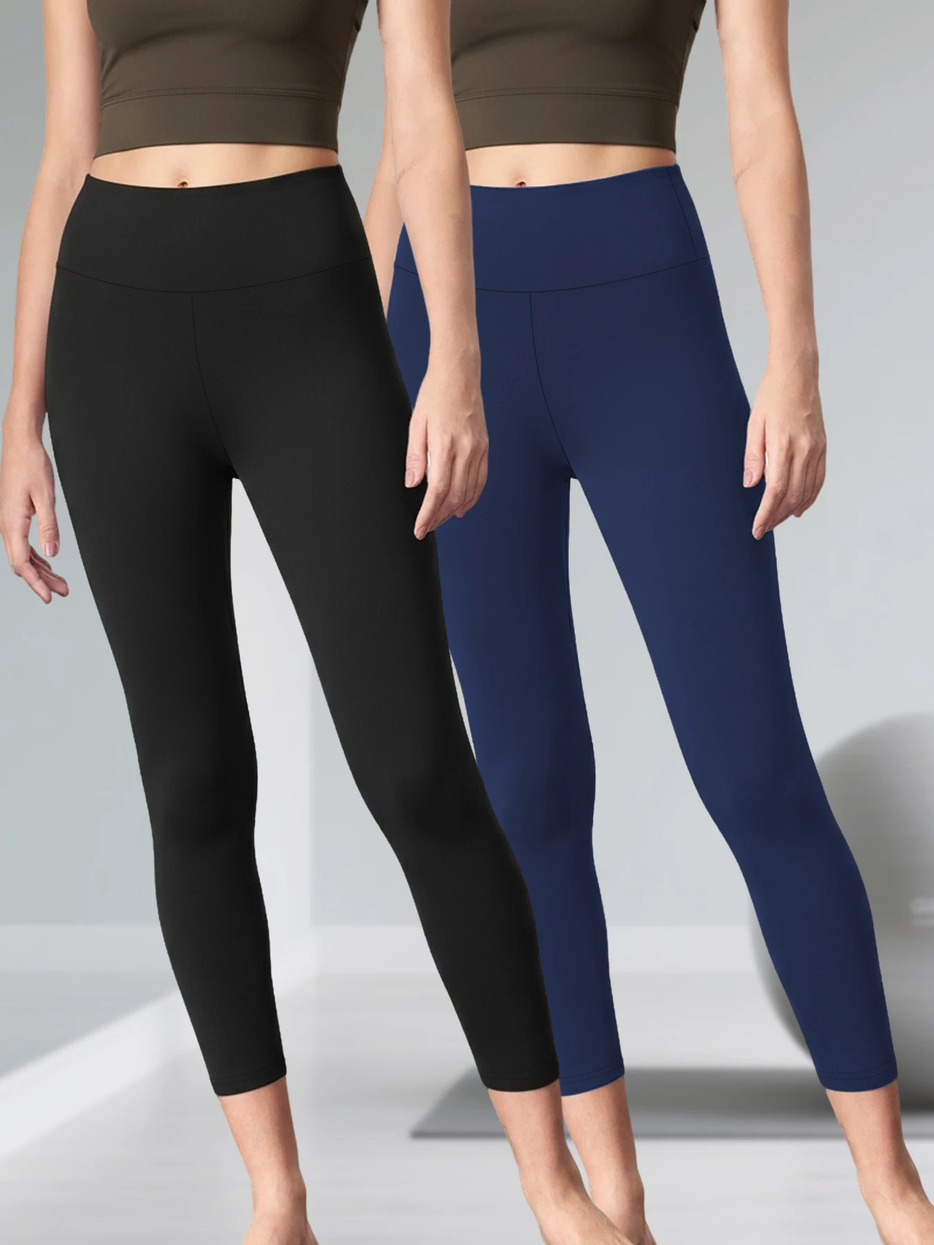 

2 пары женских леггинсов с высокой талией — супермягкая ткань с эффектом утягивания живота, идеально подходит для йоги, бега и домашних занятий