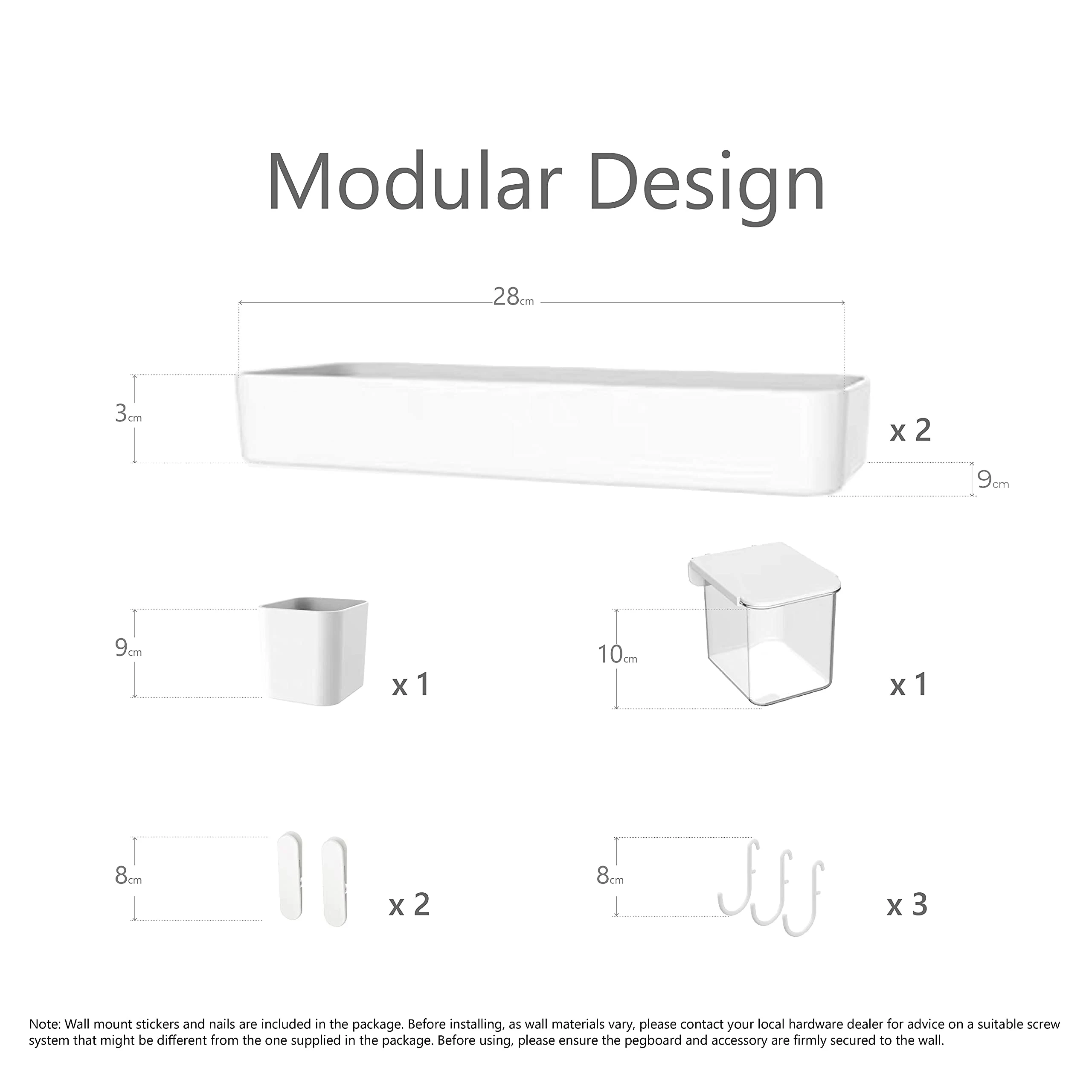 Kit combinato Pegboard con 13 accessori da appendere modulari per organizer da parete, asilo nido, organizzazione artigianale