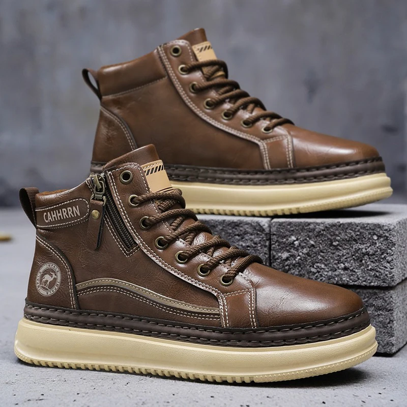 남성용 하이탑 스포츠 신발 겨울 신상 패션 레트로 아웃도어 여행 매칭 레이스업 표면 신발 편안한 캐주얼 스니커즈
