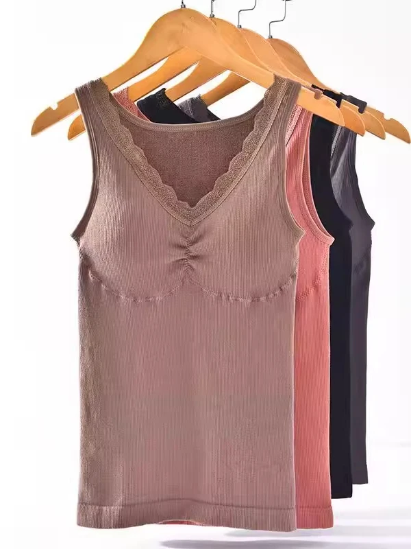 Thiened Colete de Calor Feminino Renda Inteada V-ne Roupa Interior Desgaste Casual Diário H-pe Colete Marca Chaqi