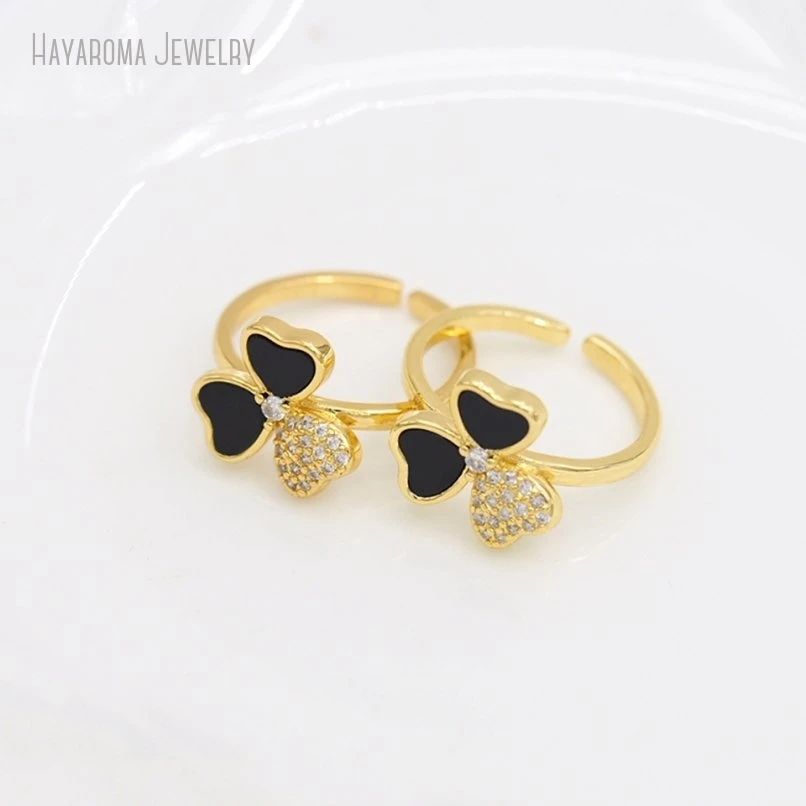 10Pcs Gift For Her Black Red Metal Semi-precious Stone Agates Onyx Cubic Zirconia Gold Color Invisible Setting Ring RM50877