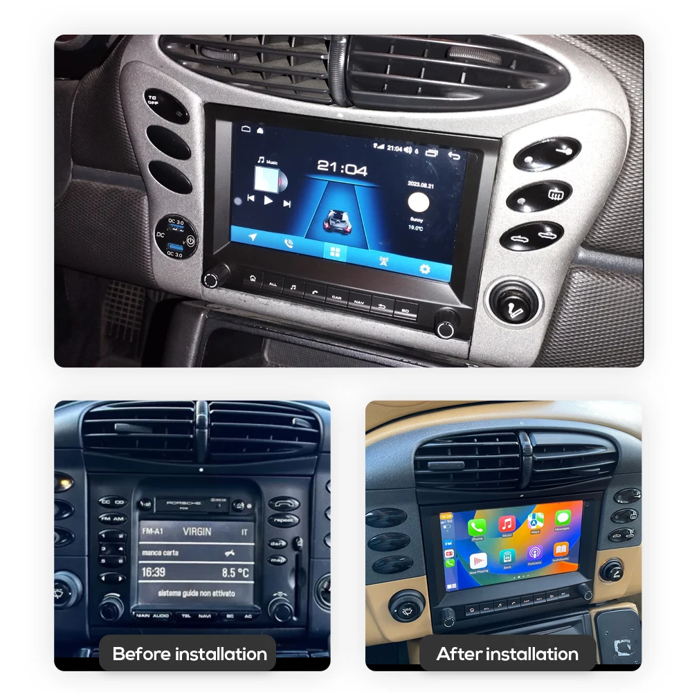 Carplay Android 14 Car Multimedia Player 12GB GPS Navigation Bluetooth Radio For Porsche 911 996 986 Boxster Carrera 1998-2006