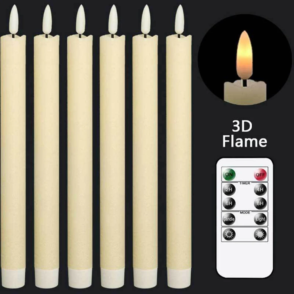 6pcs LED Flameless Taper Candles 10 inch Battery Operated Flickering Candlesticks Electric Candles Lamp for Wedding Home Decor