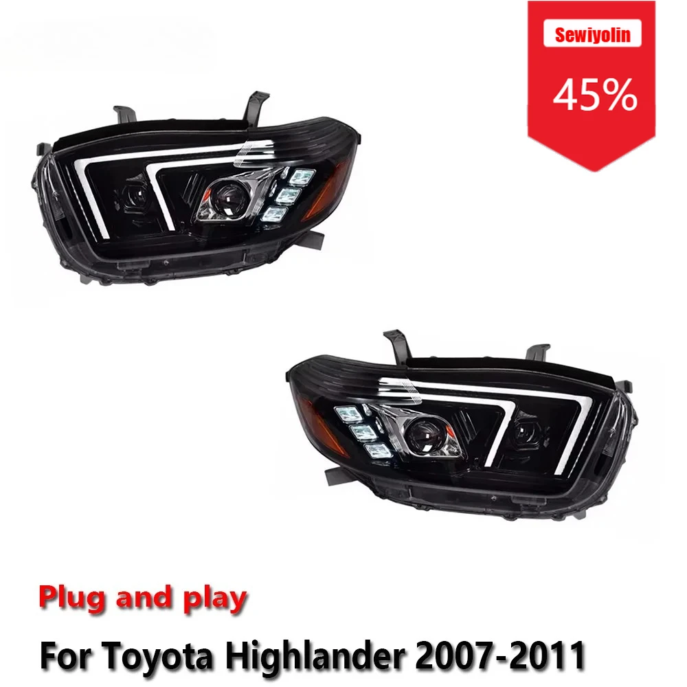 

Автомобильные светодиодные фары Sewiyolin в сборе для Toyota Highlander 2007-2011, противотуманные фары DRL, стоп-сигнал поворота, лампа Plug and Play