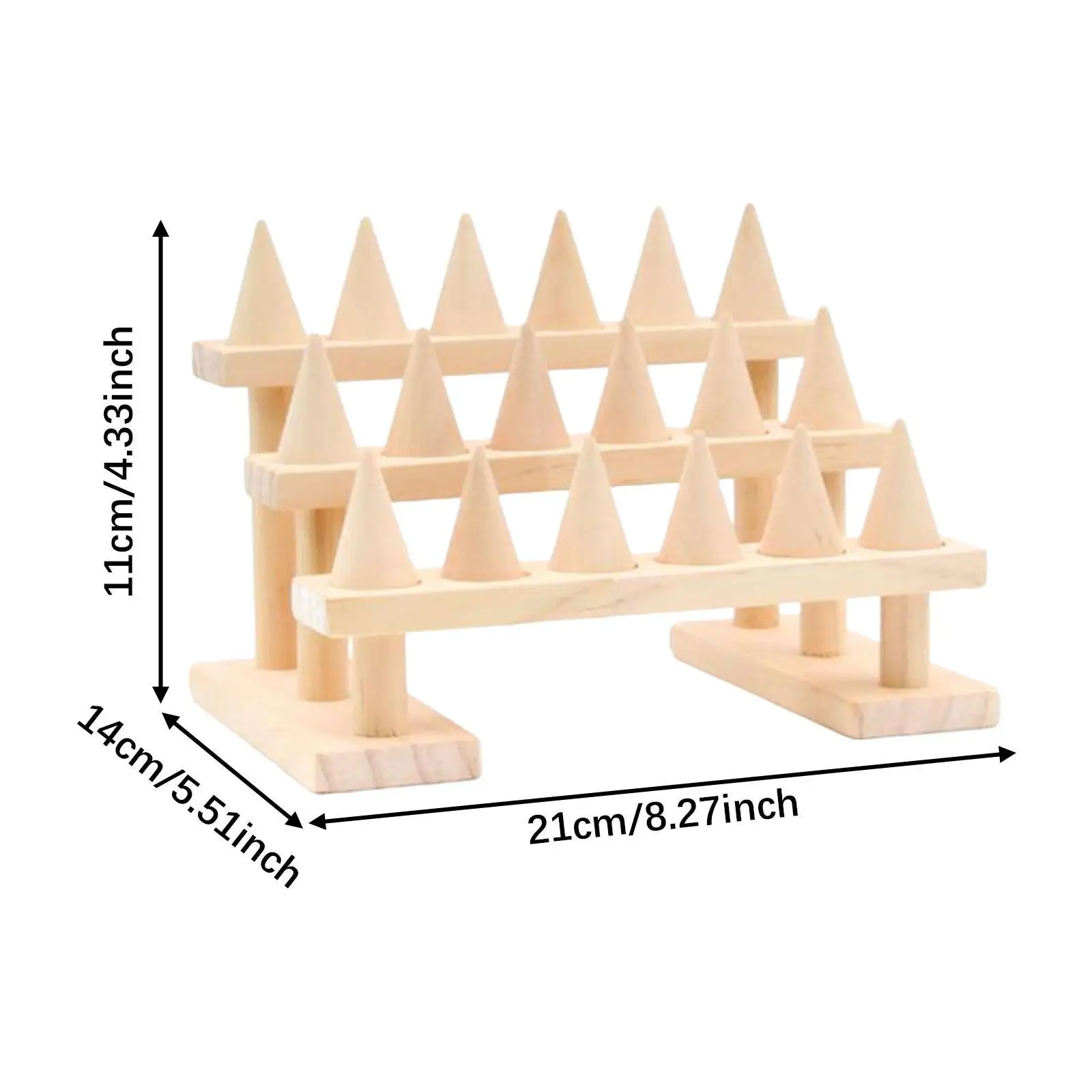 حامل عرض حلقي خشبي متعدد الاستخدامات حامل البنصر لسطح المكتب للبيع بالتجزئة للمنزل 3 طبقات 21 سم × 14 سم × 11 سم #3