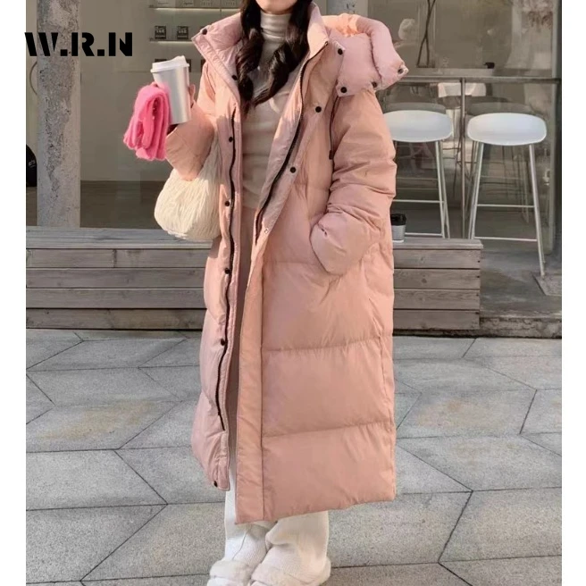 

Women Casual Sweet Long Sleeve Single Breasted Super Long Parkas 2023 Winter Oversized Outerwear Jacket Warm Thick Solid Coat