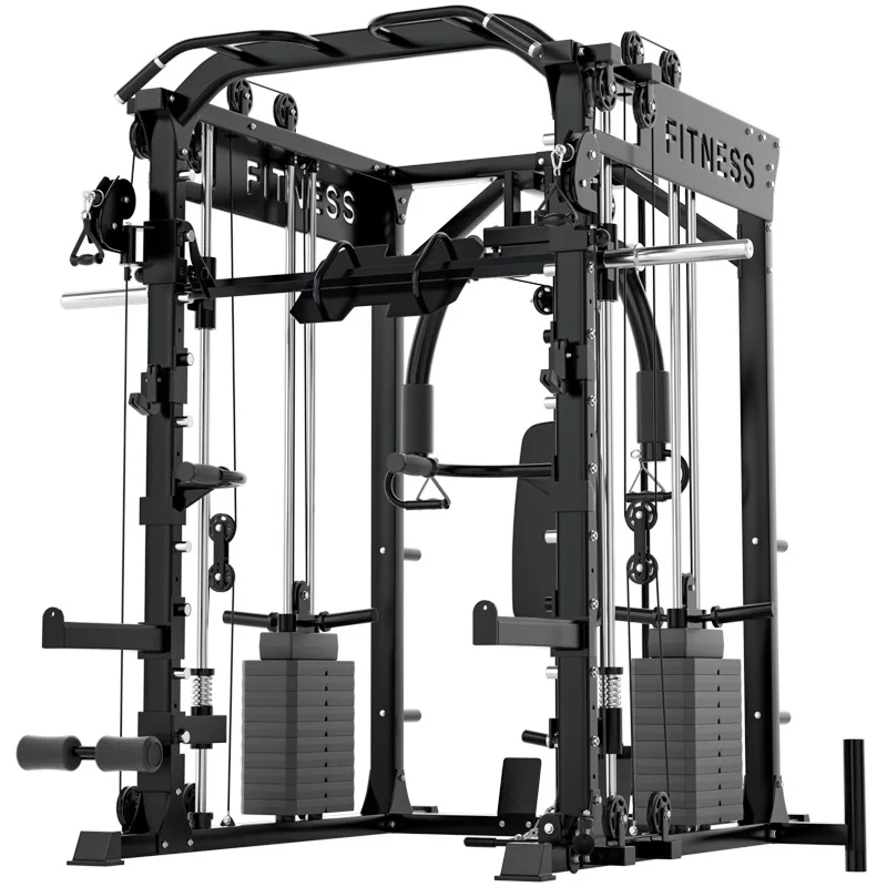 

Gym commercial multifunctional smith machine with weight stack multi functional attachment home gym power rack