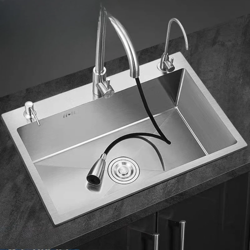

Kitchen Sink 304 Stainless Steel Hand Brushed Thickened Single Sink Household Vegetable Basin Dishsink Sink