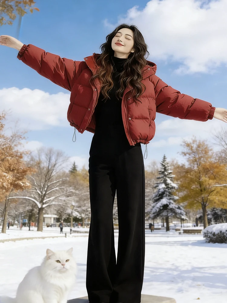 

Faionable Chic Hooded down Cotton Jaet Women's Winter Thiened Warm Coat Padded Zipper Closure Long Sve Korean Sle