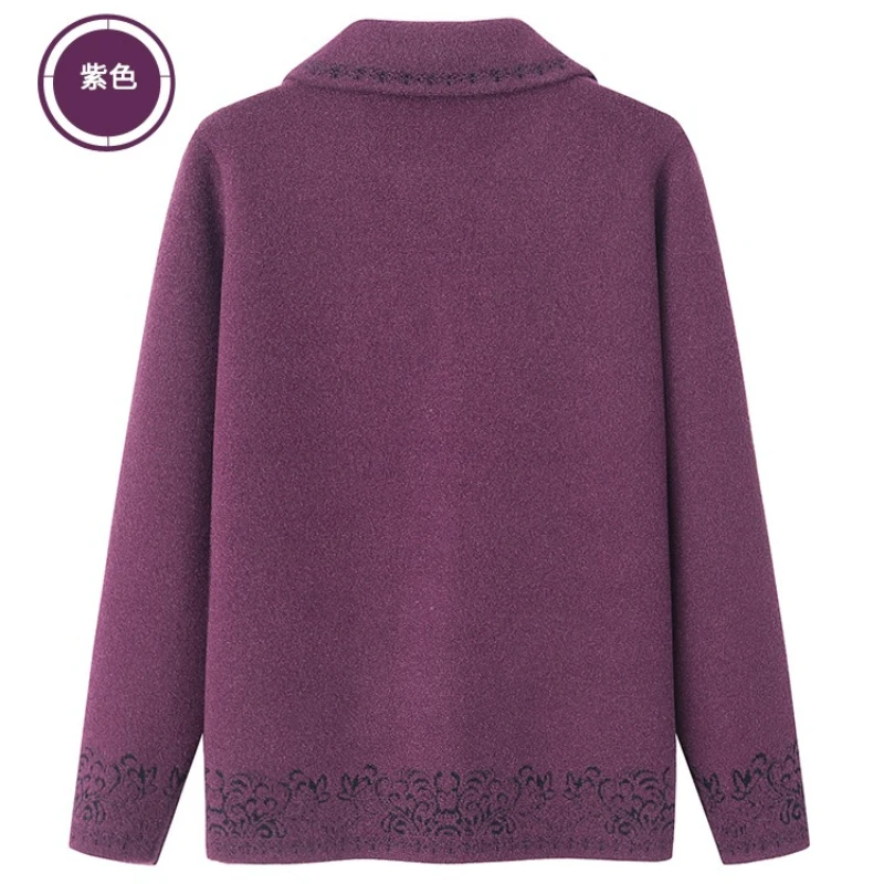 

Women Lapel Knit Sweater Cardigan Coat Middle Aged Mother Autumn Winter Clothing Thicken Long Sleeve Tops Female Warm Jacket
