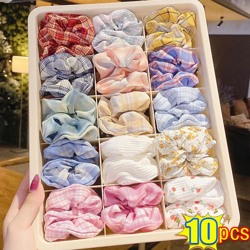 10Pcs Elastic Scrunchy Hair Bands for Women Scrunchies Wholesale Hair Accessories Headwear Ties Satin Chiffon Fabric Fashion