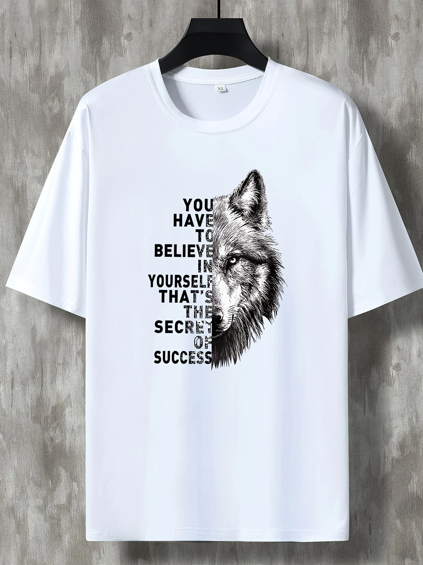 Mens Motivational Wolf T Shirt Success Slogan Animal Sketch Graphic Print Short Sleeve Crew Neck Casual Cotton Male Tee