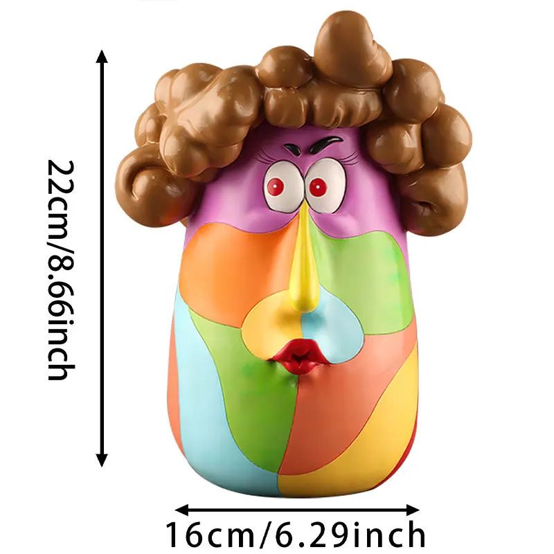 Curly hair girl home desktop garden resin, art succulent flower pot ornament view 5