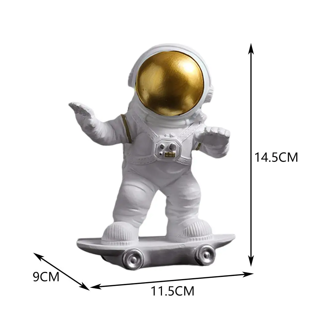 Spaceman Skateboarding Statue Resin Astronaut Figurines for Outer Space Theme Bedroom Decor Ornaments Kids Boys Room Shelf