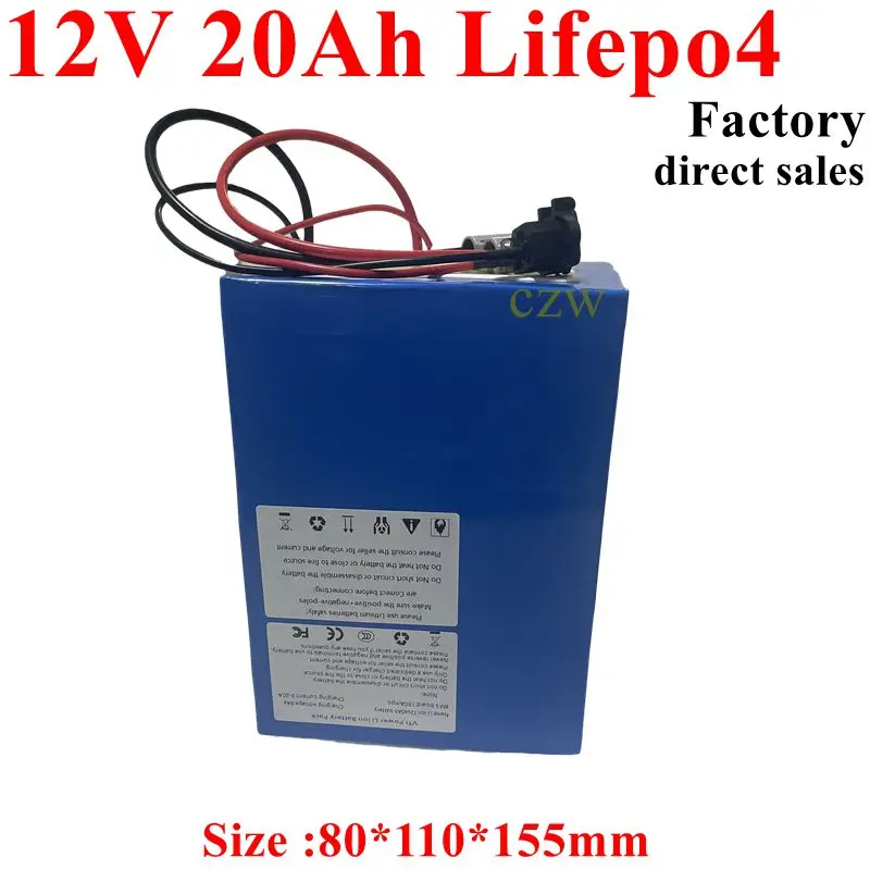 

12.8V 12V 20Ah Lifepo4 lithium battery pack BMS 4S for 360w Children's toy car, trolley Inverter solar energy Lamp + 3A charger