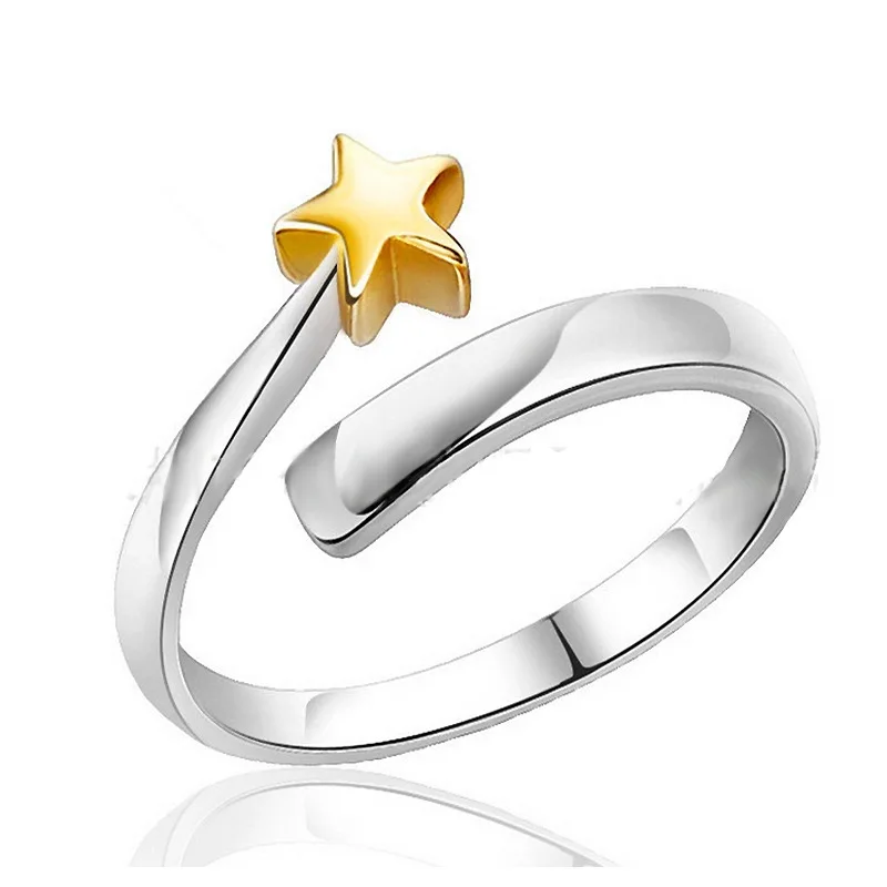 S925 Sterling Silver Hot Selling Fashion Open Design Women's Two Tone Five Pointed Star Ring For Daily Wear And Party Occasions