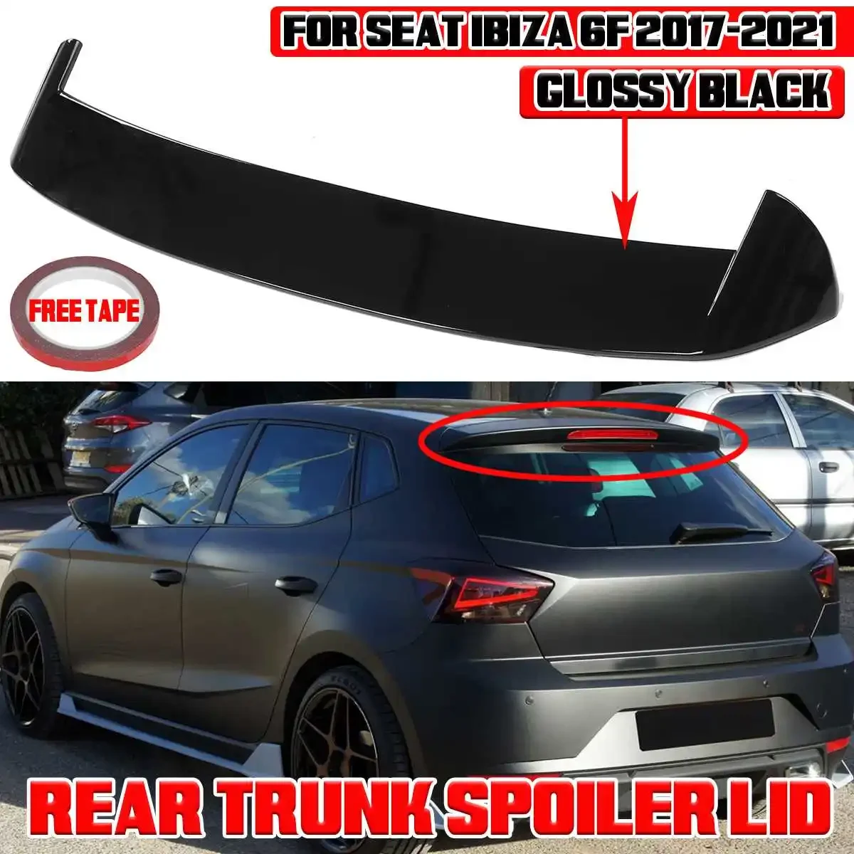 

Glossy Black/Carbon Fiber Look Car Rear Wing Lip For SEAT IBIZA 6F 2017-2021 Car Rear Trunk Spoiler Lip Boot Wing Lip Body Kit