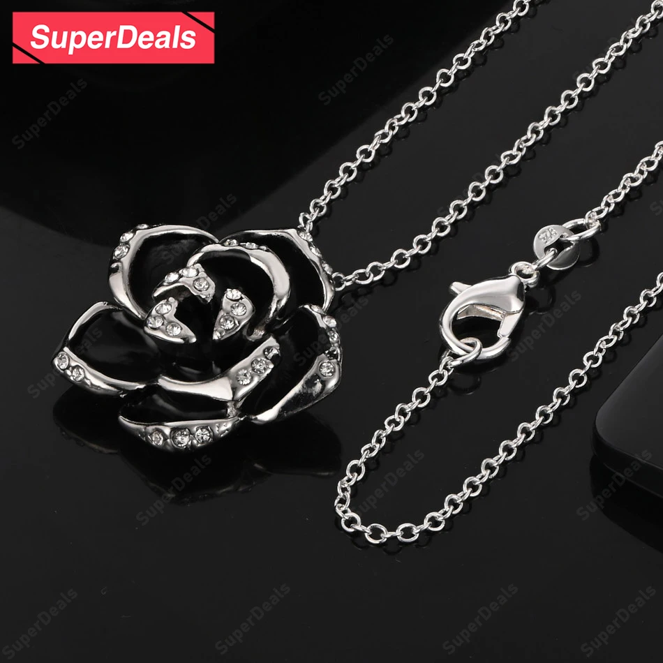 

SuperDeals 925 Sterling Silver AAA Zircon Flower Pendant Necklace For Women Fine Nice Beautiful Birthday Jewelry Party Gift