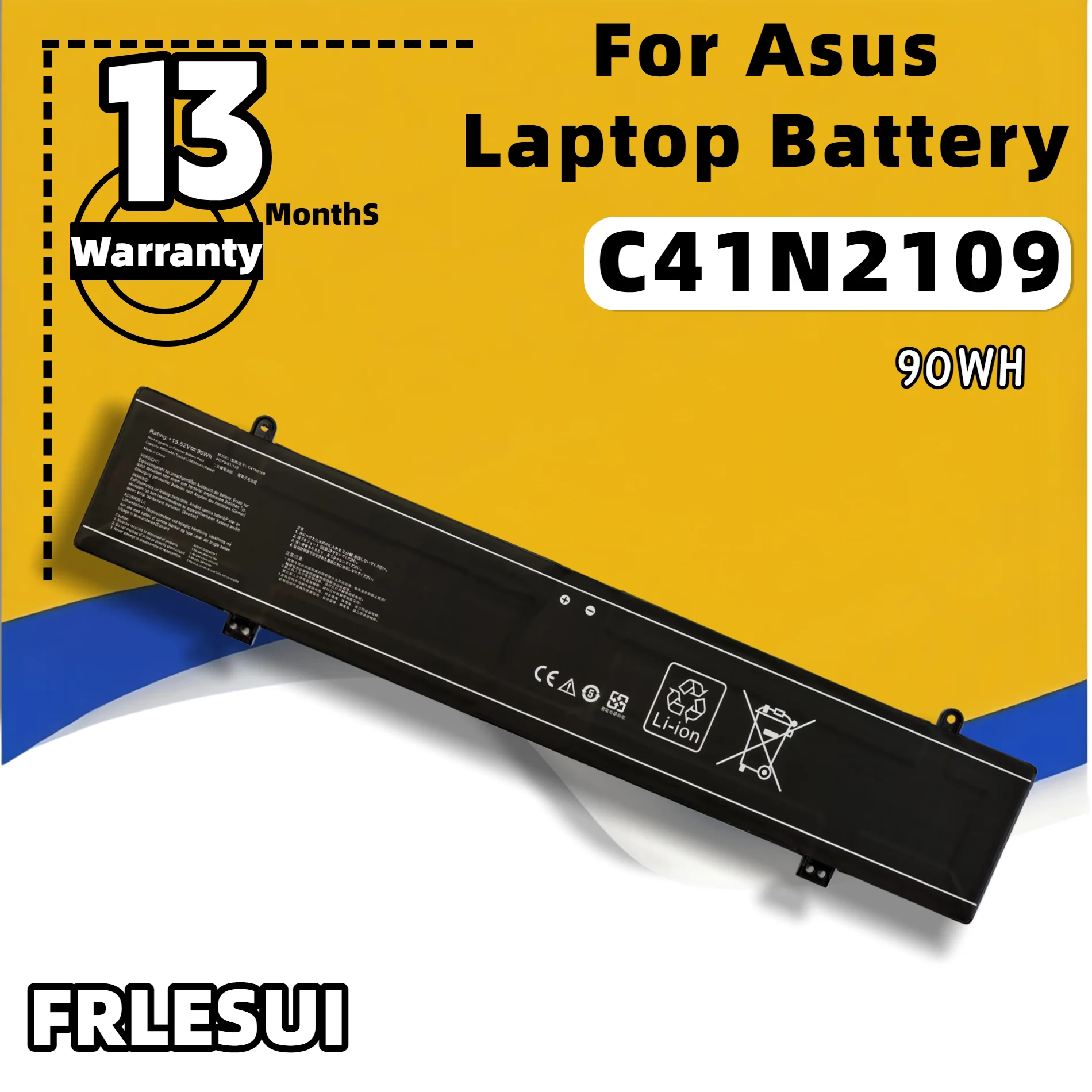 FRLESUI C41N2109 Replacement Notebook Gaming Laptop Battery 90Wh For Asus ROG Flow X16 Strix G16 0B200‑04200000 Li‑Polymer