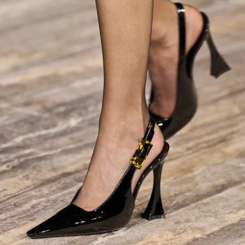 2024 new Baotou Sandals Women\'s Spring New Pointed Back Empty Single Shoes Lacquer Leather Thin Heels Sexy Fashion High Heels