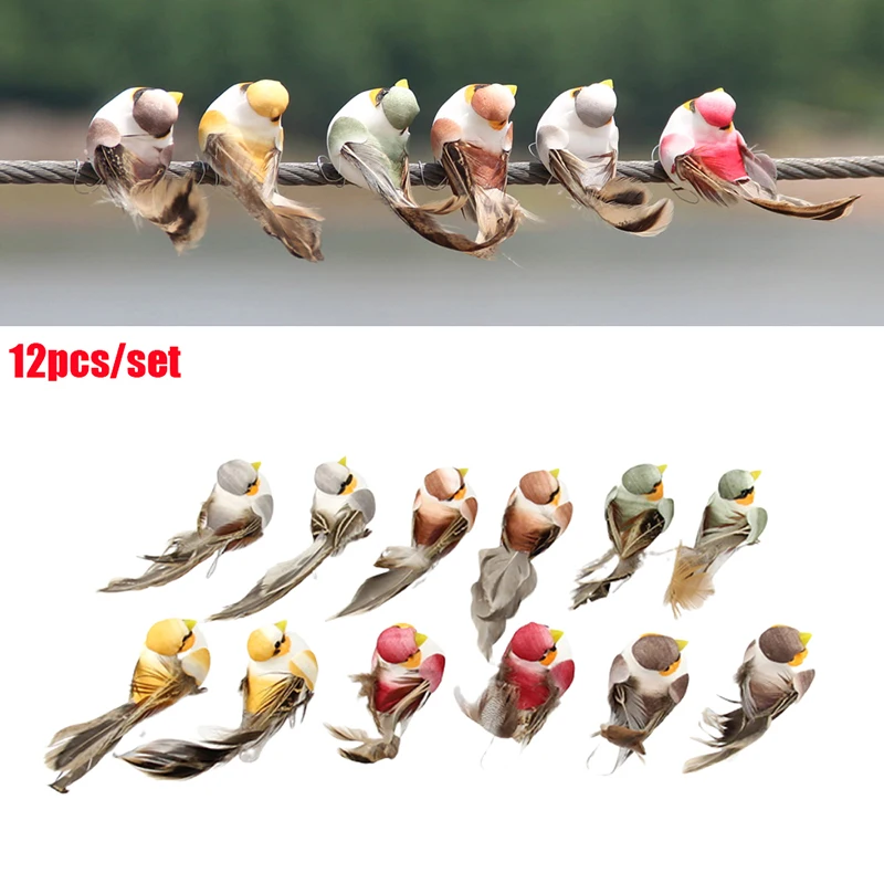 

12 шт., 6 цветов, имитация птиц, миниатюрные искусственные птицы из пенопласта, модели для поделок своими руками, декор для дома и сада