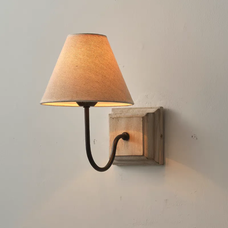 American rural retro solid wood wall lamp warm bedroom bedside lamp living room decoration
