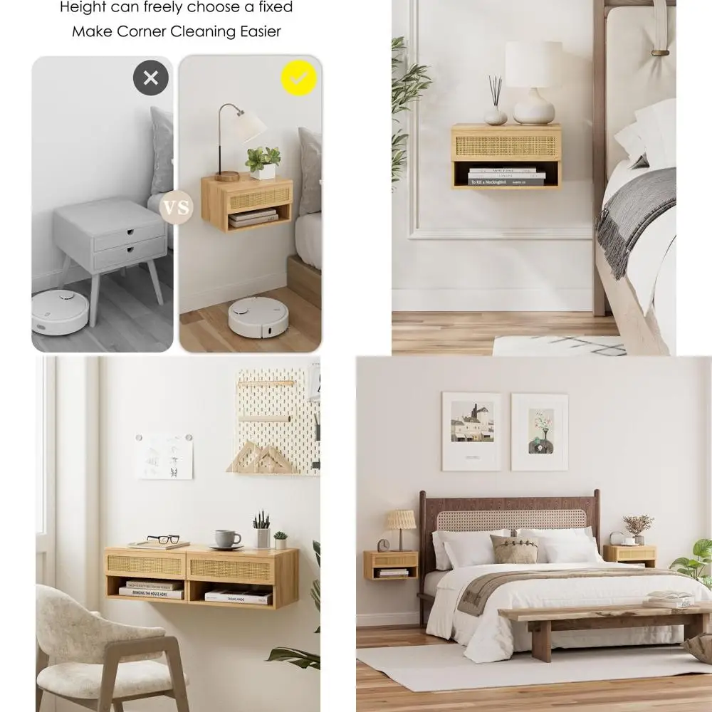 

Современная прикроватная тумбочка из дуба и ротанга с выдвижным ящиком для спальни и ванной комнаты