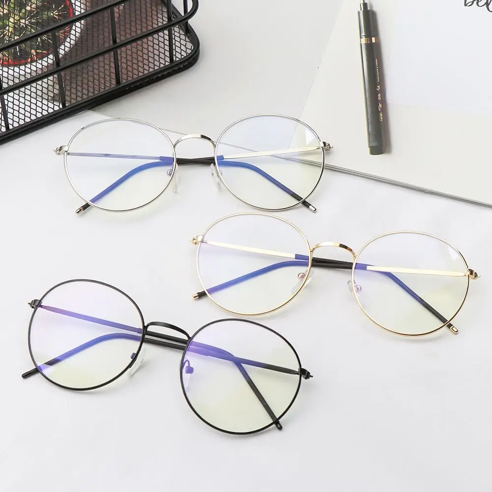 Fashion Anti-Blue Light Metal Glasses Women Men Vintage Round Frame Computer Protection Eyeglasses Ultra Light Eyeglasses