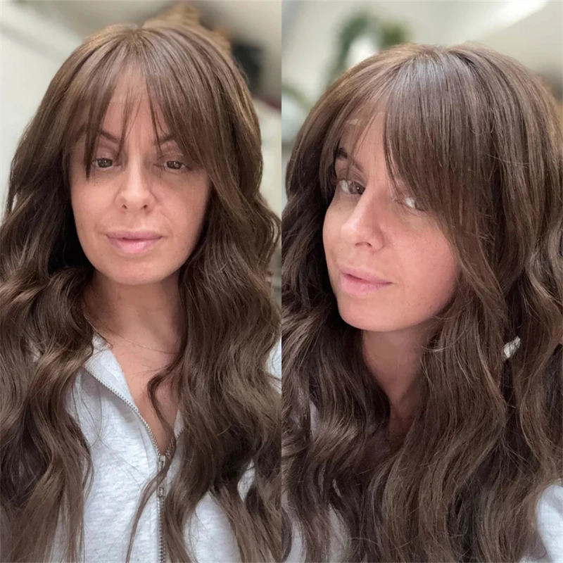 

Realistic Natural Hairline Ombre Chocolate Brown with Blonde Streaks HD Synthetic Lace Front Wig with Bangs Premium Women's Wig