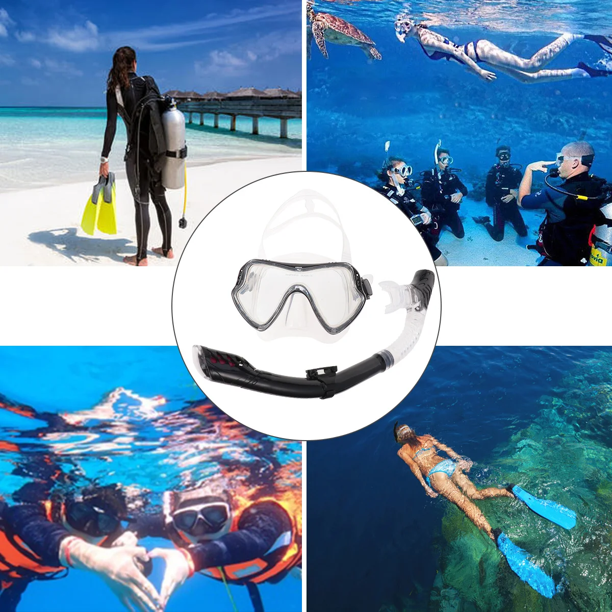 1 مجموعة سيليكون قناع الغطس غص مجموعة أسود شفاف طريقة واحدة استنزاف صمام سريع فصل مشبك للغوص السباحة #2