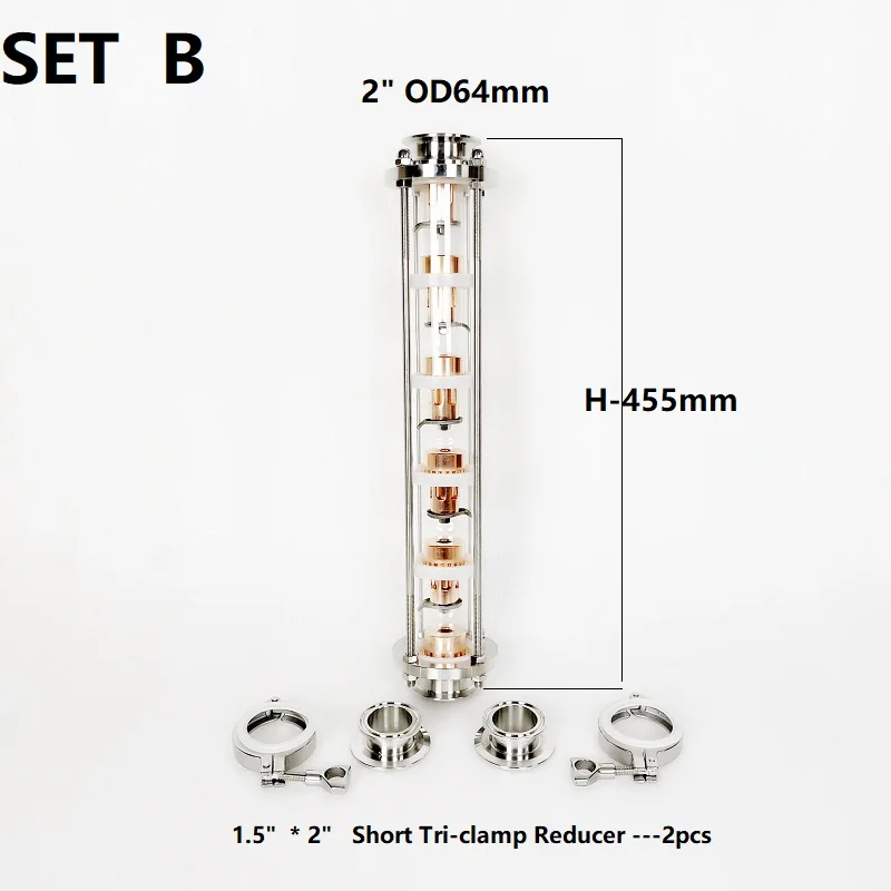 جديد 2 "OD64mm عمود التقطير مع 6 قطعة قسم احترافي نحاسي لتخمير المنزل برج زجاجي عالي الجودة ، لغو لا يزال