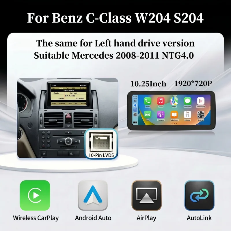 Bonroad Draadloze CarPlay Android Auto Autoradio Voor Mercedes Benz C Klasse W204 W205 GLC X253 V Klasse W447 Multimedia TouchScreen