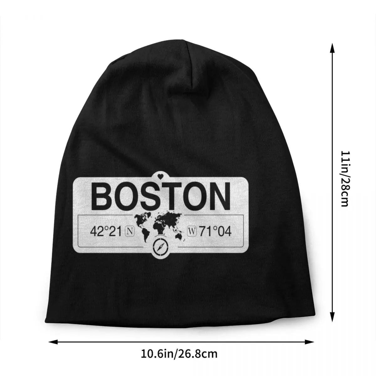 Custom Boston Bonnet Hat Knit Hats Men Women Fashion Unisex Boston GPS Coordinates Map with Compass Warm Winter Beanies Cap