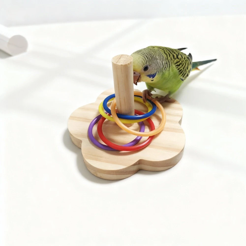 1PC Wooden Parrot Intelligence Training Toy Colorful Ring Toss Desktop Puzzle for Budgie Cockatiel Conure Cage Accessories Wares view 5