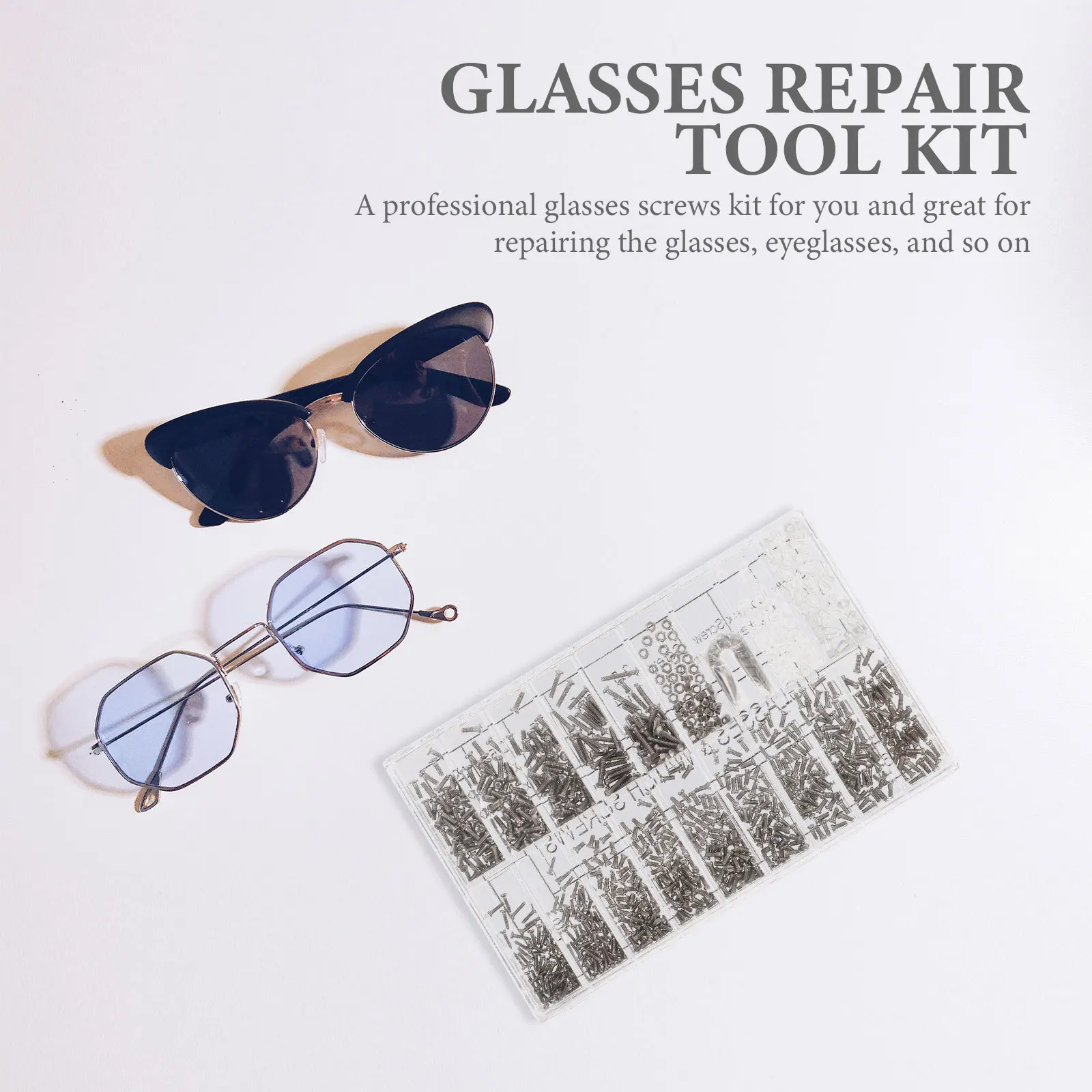 

Eyeglass Repair Kit Glasses Screws Set Professional Tool for Home Office Metal Sunglasses Watch Jewellery Fix Loose Missing