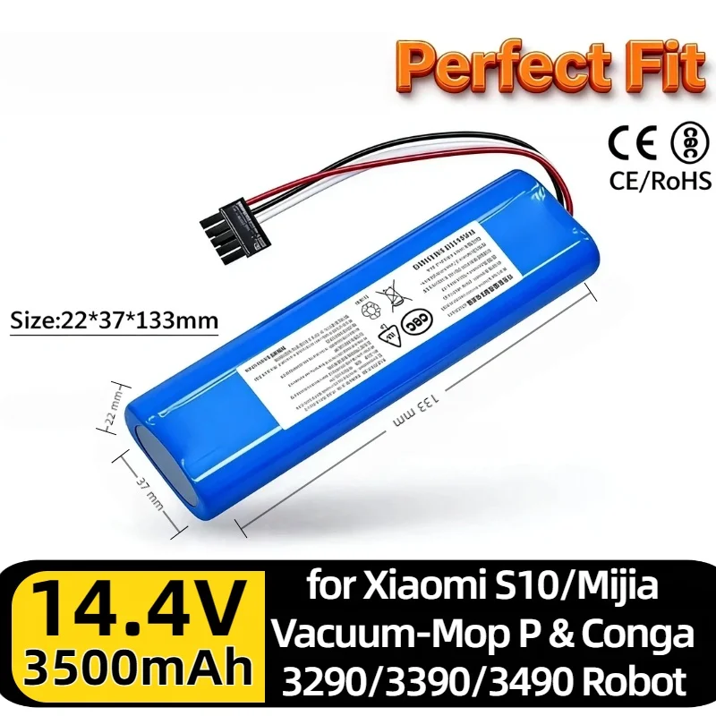 14.4V 2600mAh High-Capacity Li-Ion Battery –  for Xiaomi S10 Robot Vacuum, Mijia Vacuum-Mop P & CECOTEC Conga 3290/3390/3490