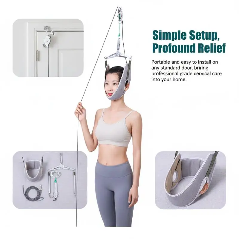 

Over Door Hanging Neck Traction Kit Cushion Belt Brace Adjustable Cervical Correction Stretcher Belt Spine Cervical Neck Tractor