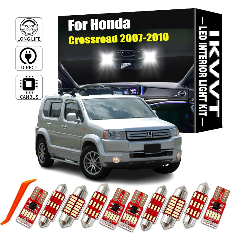 

IKVVT 8 шт. внутренний светильник Canbus для Honda Crossroad 2007 2008 2009 2010, автомобильные лампы, автомобильный светодиодный комплект внутреннего освещения с картой купола без ошибок