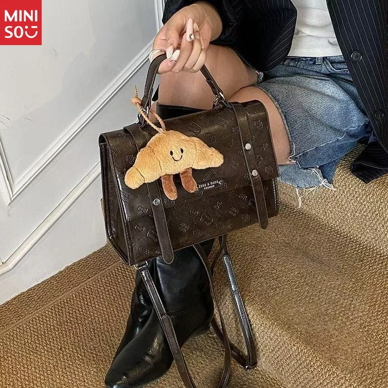 Miniso Mochila de gato de estilo coreano, bolso de mano de dibujos animados estéticos Ins, bolso grande y lindo de nicho para mujer